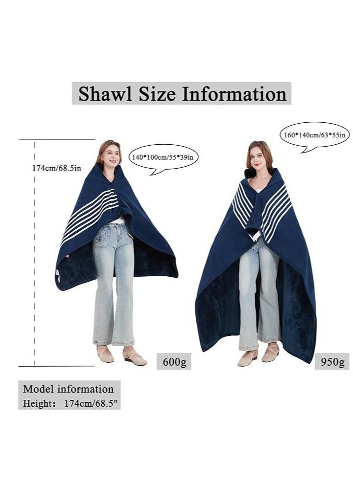 Fleece Wearable Blanket Plus Size, Comfy Lightweight Lap Blanket Poncho Throw with Buttons, 63“x 55”(Blue)