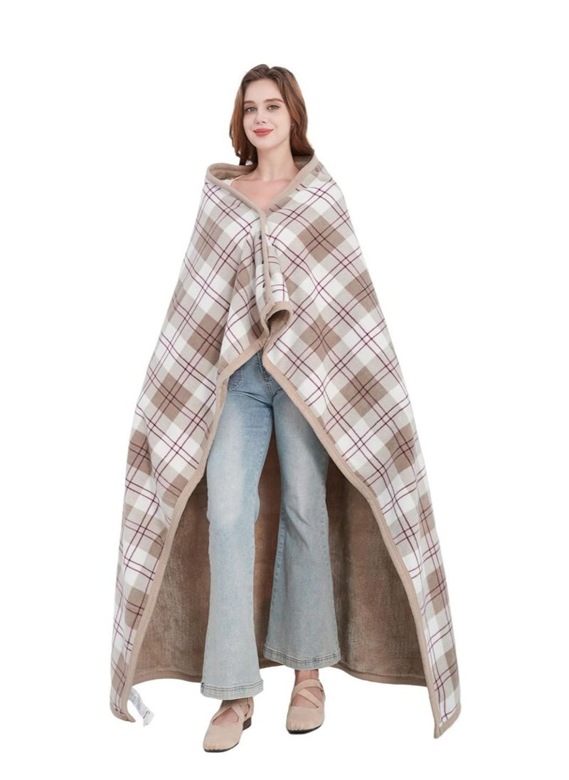 Fleece Wearable Blanket Oversized, Comfy Lightweight Lap Blanket Poncho Throw With Buttons, 63“X 55”(Brown)