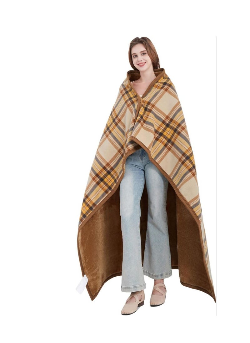 Fleece Wearable Blanket Plus Size, Comfy Lightweight Lap Blanket Poncho Throw with Buttons, 63“x 55”(Yellow)