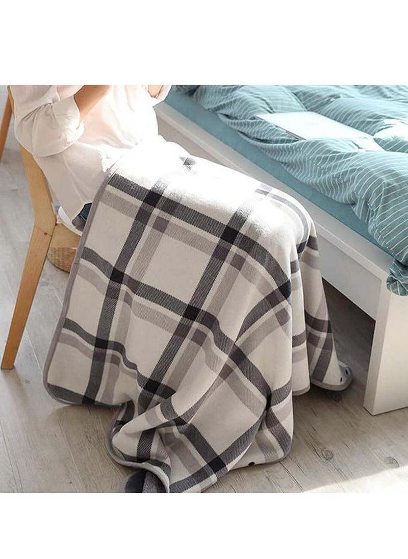 Wearable Blanket, Plaid Lap Blanket Comfy Poncho Throw With Buttons For Bed Sofa Office (Gray and Off White)