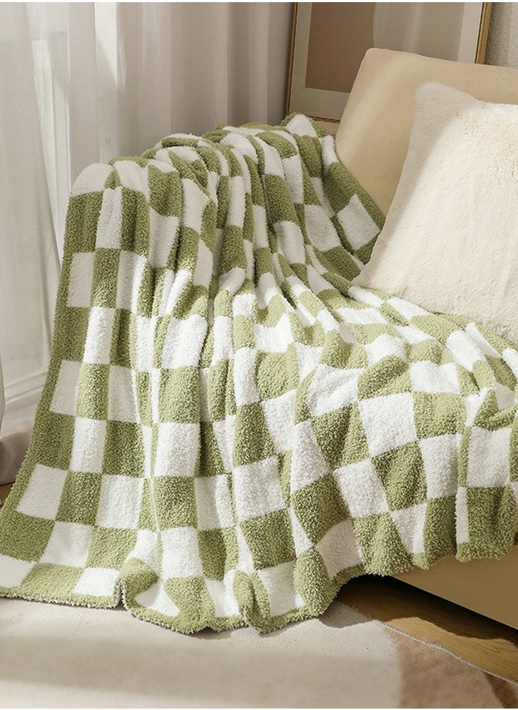 Checkerboard Pattern Soft Throw Blanket Keep Warm Green/White