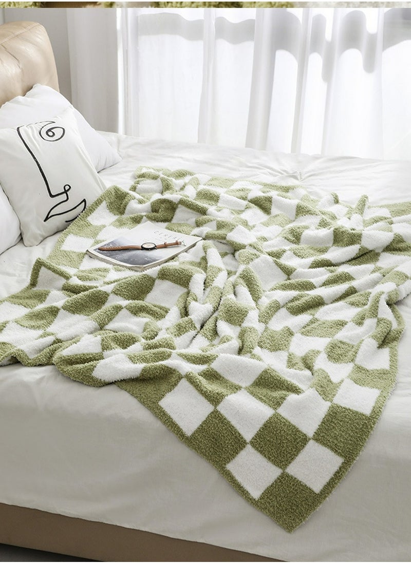 Checkerboard Pattern Soft Throw Blanket Keep Warm Green/White