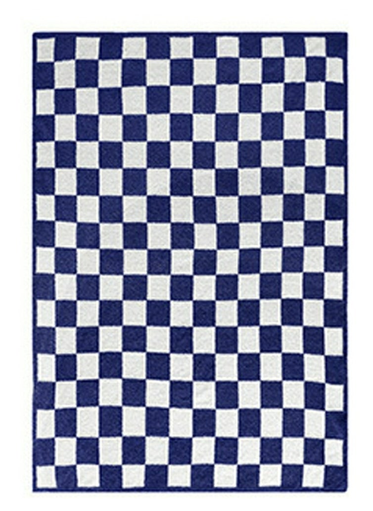 Checkerboard Pattern Soft Throw Blanket Keep Warm Navy Blue/White