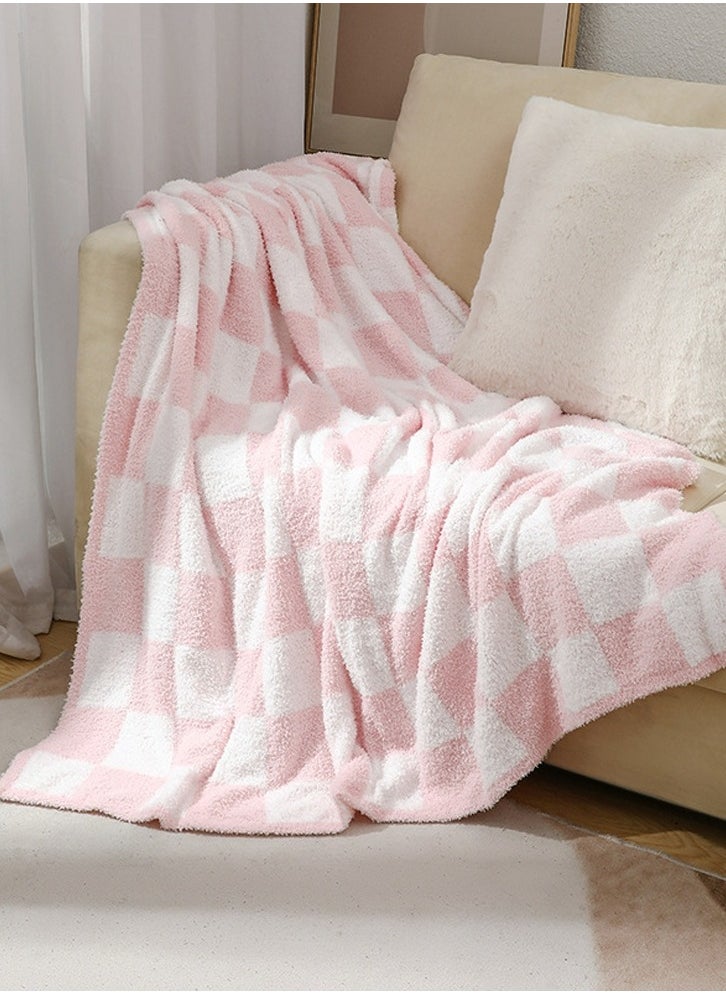 Checkerboard Pattern Soft Throw Blanket Keep Warm Pink/White