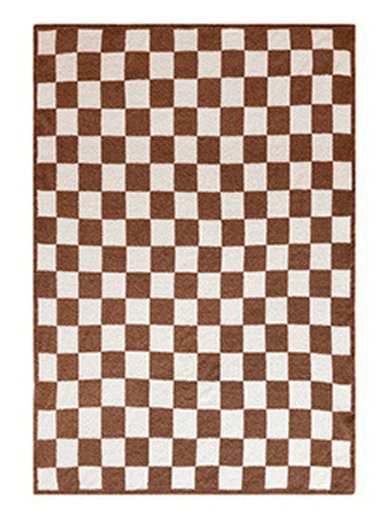 Checkerboard Pattern Soft Throw Blanket Keep Warm Caramel/White