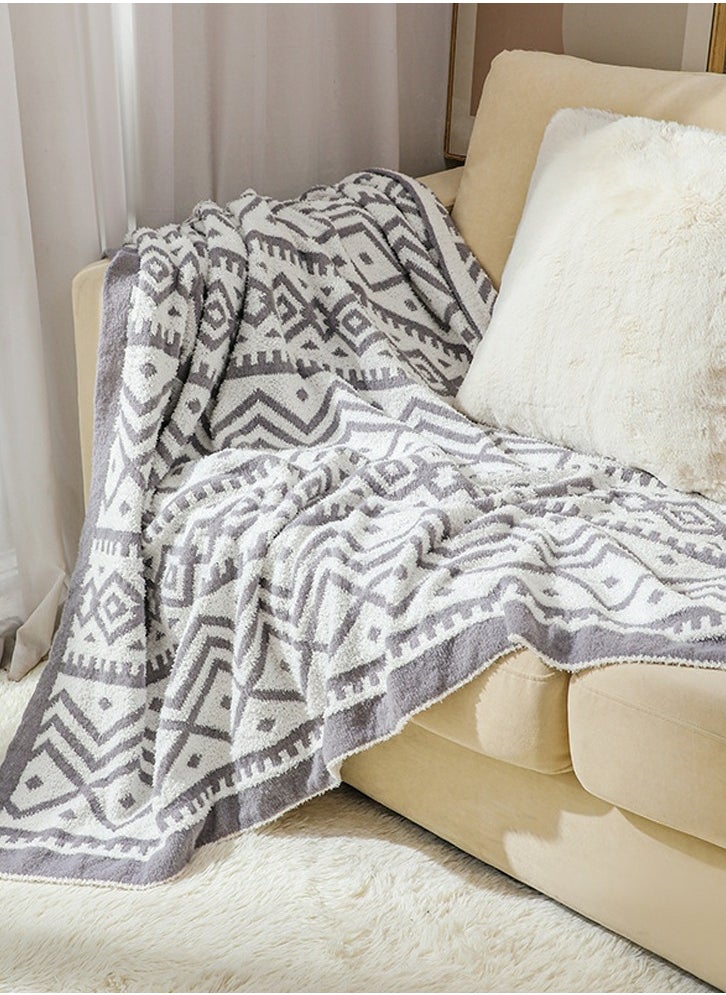 Bohemian Style Printed Soft Throw Blanket Keep Warm Grey/White