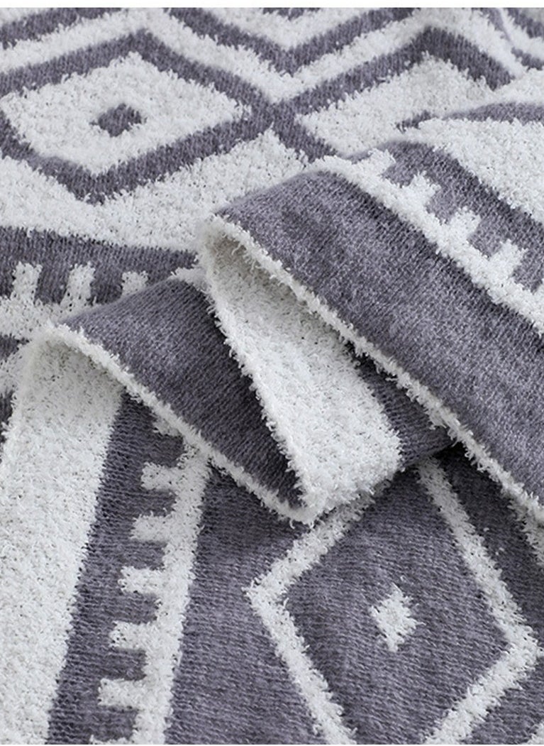 Bohemian Style Printed Soft Throw Blanket Keep Warm Grey/White