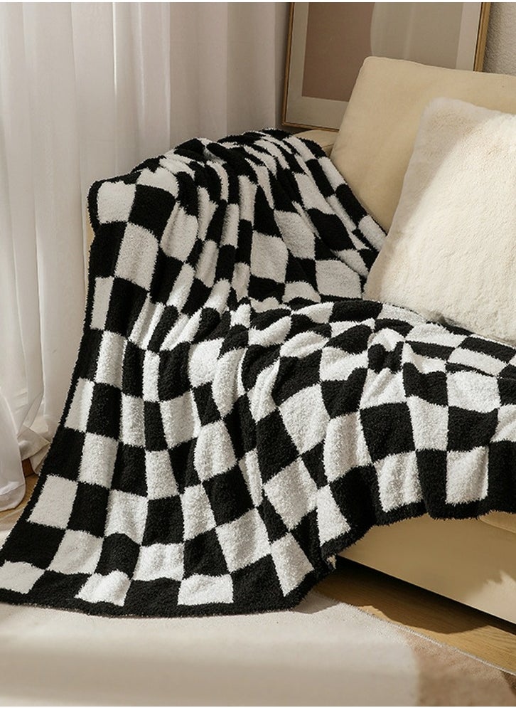 Checkerboard Pattern Soft Throw Blanket Keep Warm Black/White