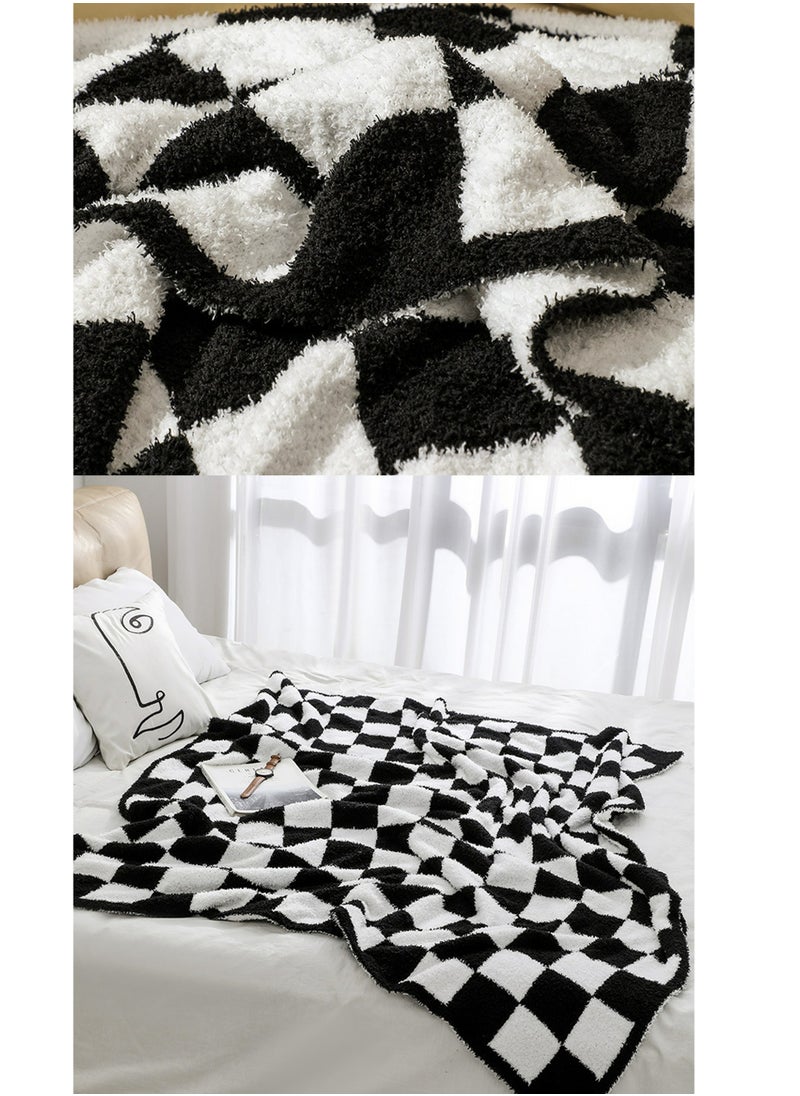 Checkerboard Pattern Soft Throw Blanket Keep Warm Black/White