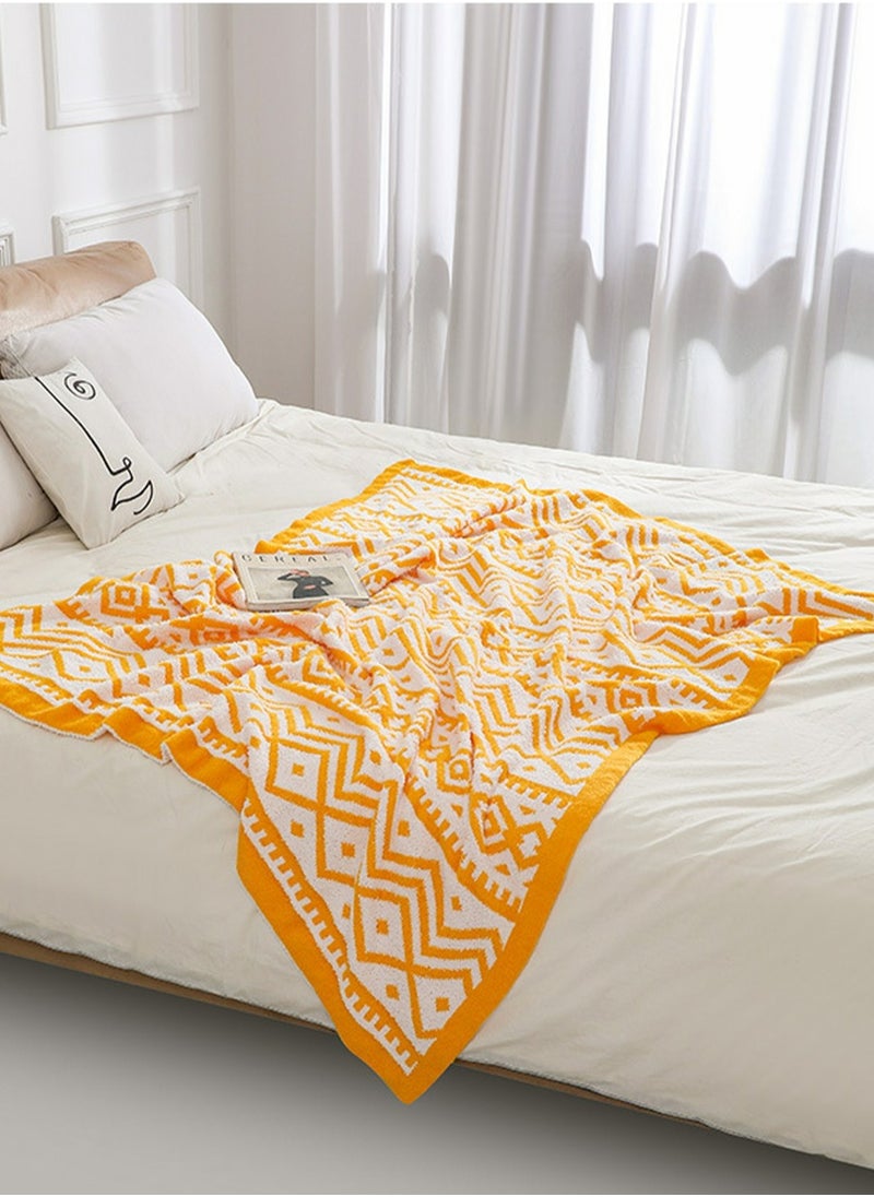 Bohemian Style Printed Soft Throw Blanket Keep Warm Yellow/White