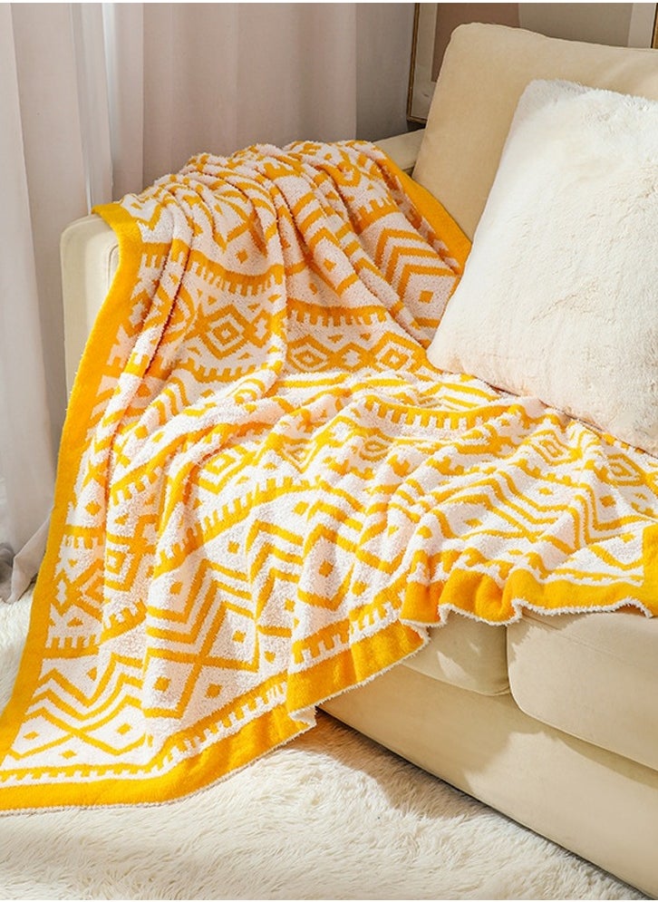 Bohemian Style Printed Soft Throw Blanket Keep Warm Yellow/White