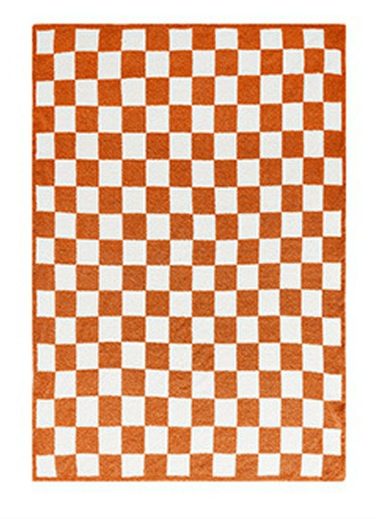 Checkerboard Pattern Soft Throw Blanket Keep Warm Orange/White