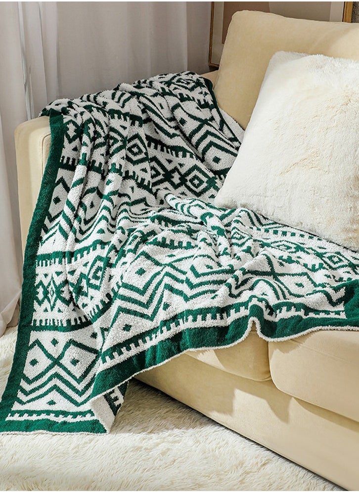 Bohemian Style Printed Soft Throw Blanket Keep Warm Dark Green/White