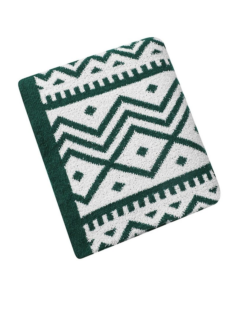 Bohemian Style Printed Soft Throw Blanket Keep Warm Dark Green/White