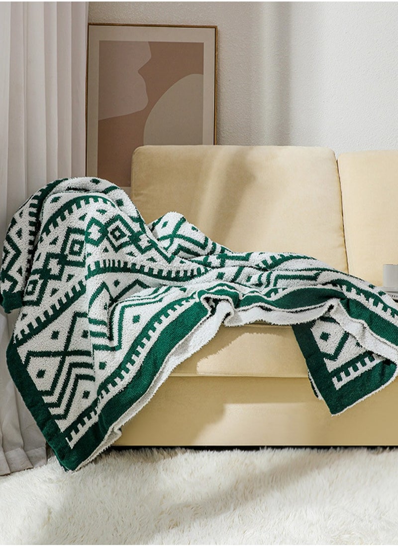 Bohemian Style Printed Soft Throw Blanket Keep Warm Dark Green/White