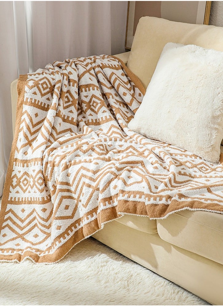 Bohemian Style Printed Soft Throw Blanket Keep Warm Brown/White