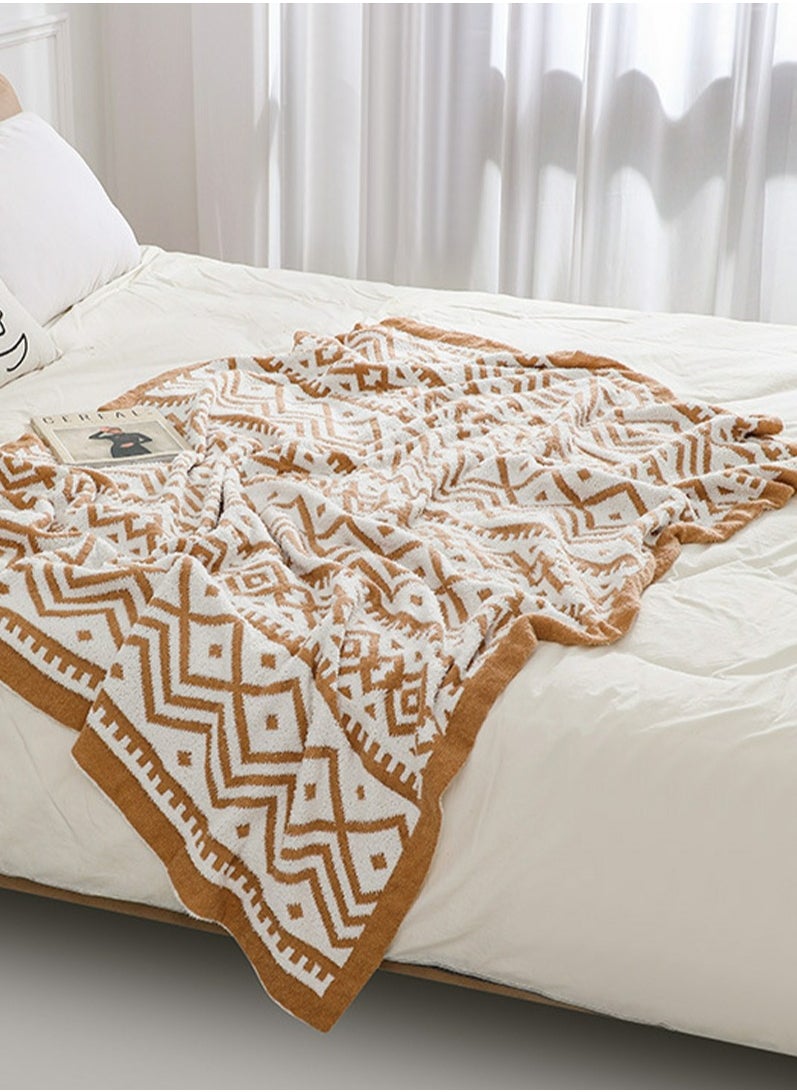 Bohemian Style Printed Soft Throw Blanket Keep Warm Brown/White