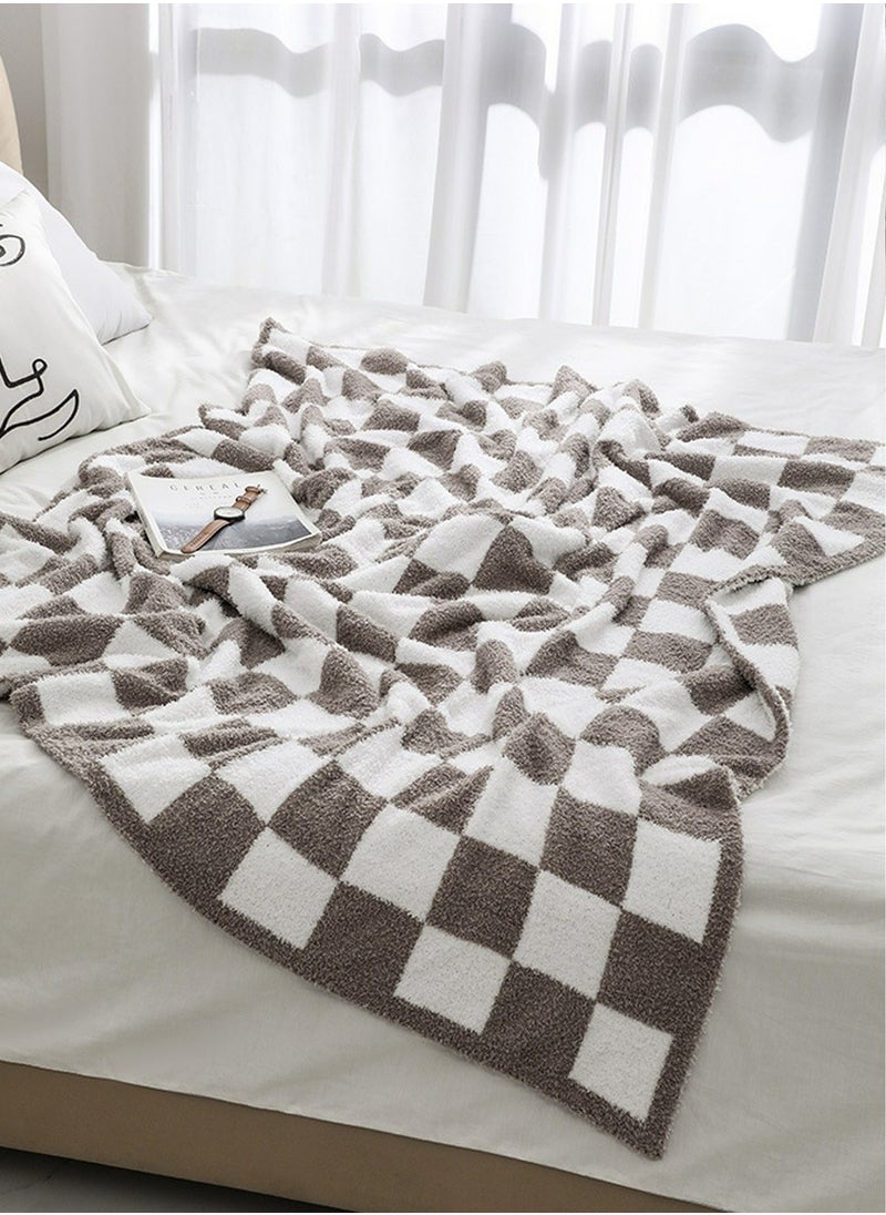 Checkerboard Pattern Soft Throw Blanket Keep Warm Khaki/White