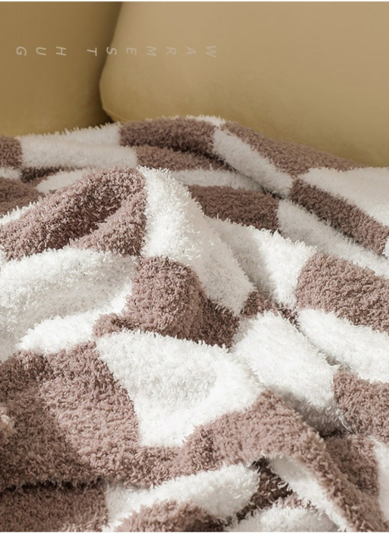 Checkerboard Pattern Soft Throw Blanket Keep Warm Khaki/White