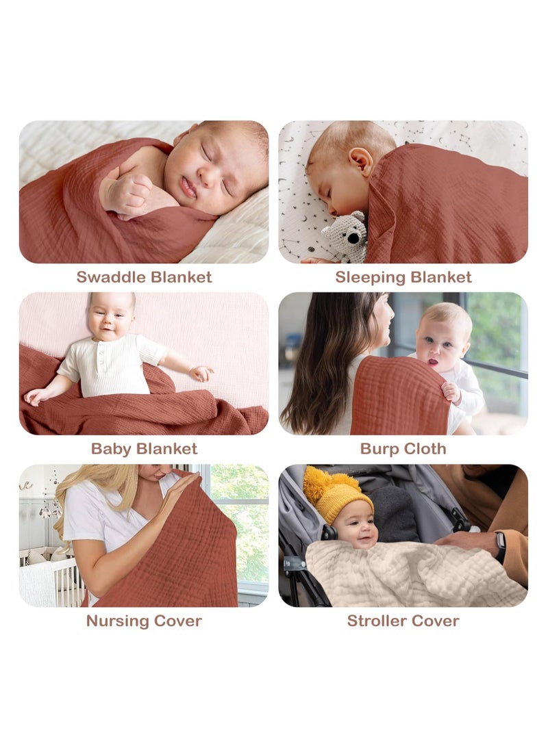 infancie Organic Cotton Baby Muslin Blanket - Breathable, Large 120x120 cm for baby swaddle blanket Hypoallergenic Muslin Baby Blankets, Versatile, Double layer (Rust/Ivory)