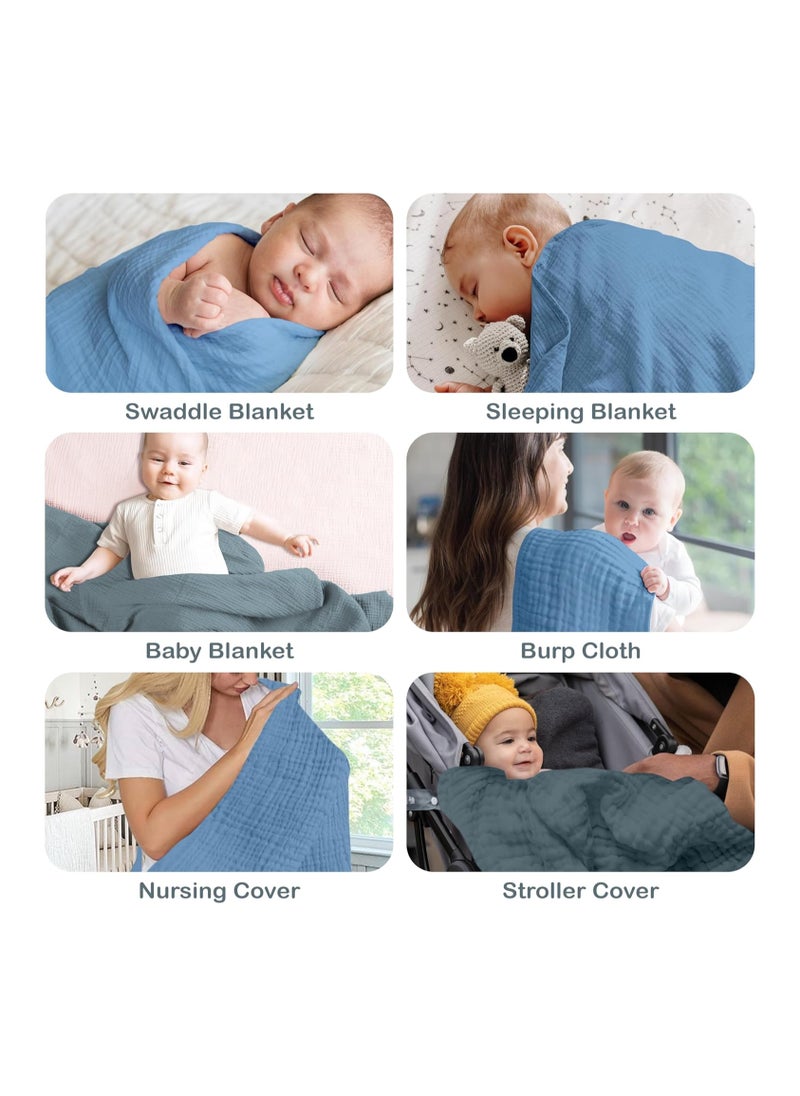 infancie Organic Cotton Baby Muslin Blanket - Breathable, Large 120x120 cm for baby swaddle blanket Hypoallergenic Muslin Baby Blankets, Versatile, Double layer (Slate/Aquarius)