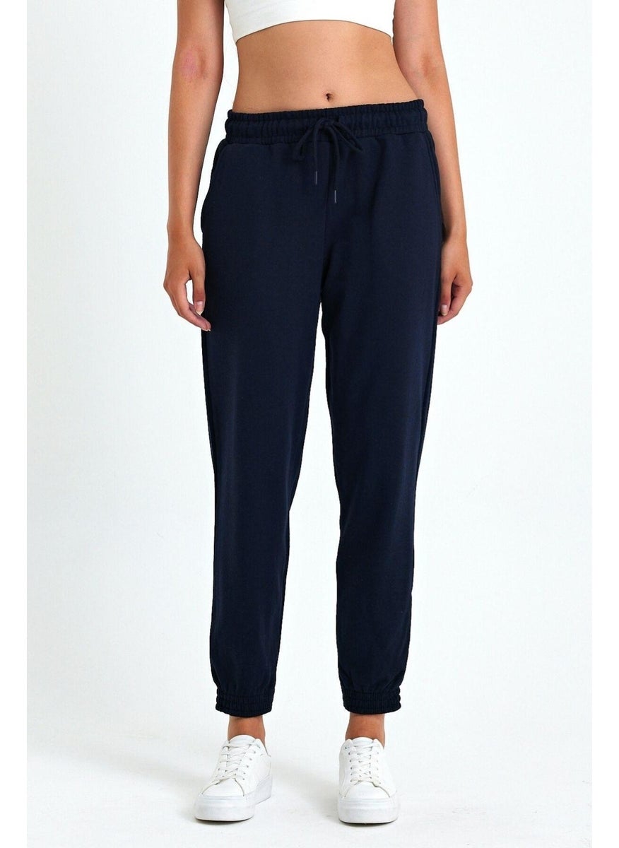 Women's Black-Navy-Anthracite Cotton Thick Leg Elastic High Waist Comfortable Jogger 3-Pack Sweatpants