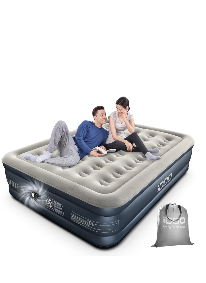 iDOO Air Bed Inflatable Double Mattress with Built-in Electric Pump, 152 x 203 x 46CM Queen, 3 Mins Quick Self-Inflation/Deflation Air Mattress, Portable Blow Up Bed for Camping Travel Home, 295kg MAX