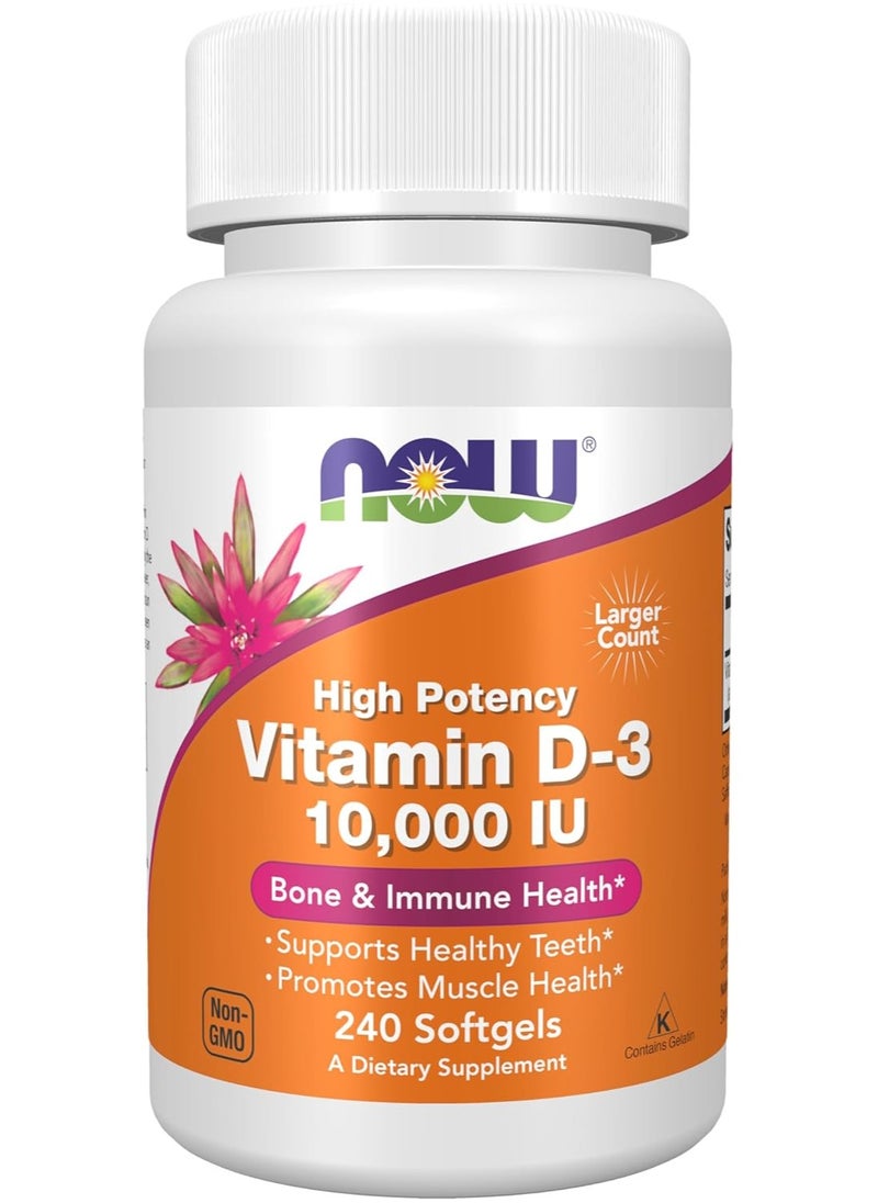 NOW Supplements, Vitamin D-3 10,000 IU Softgels, Vitamin D, Joint Support, 240 Softgels