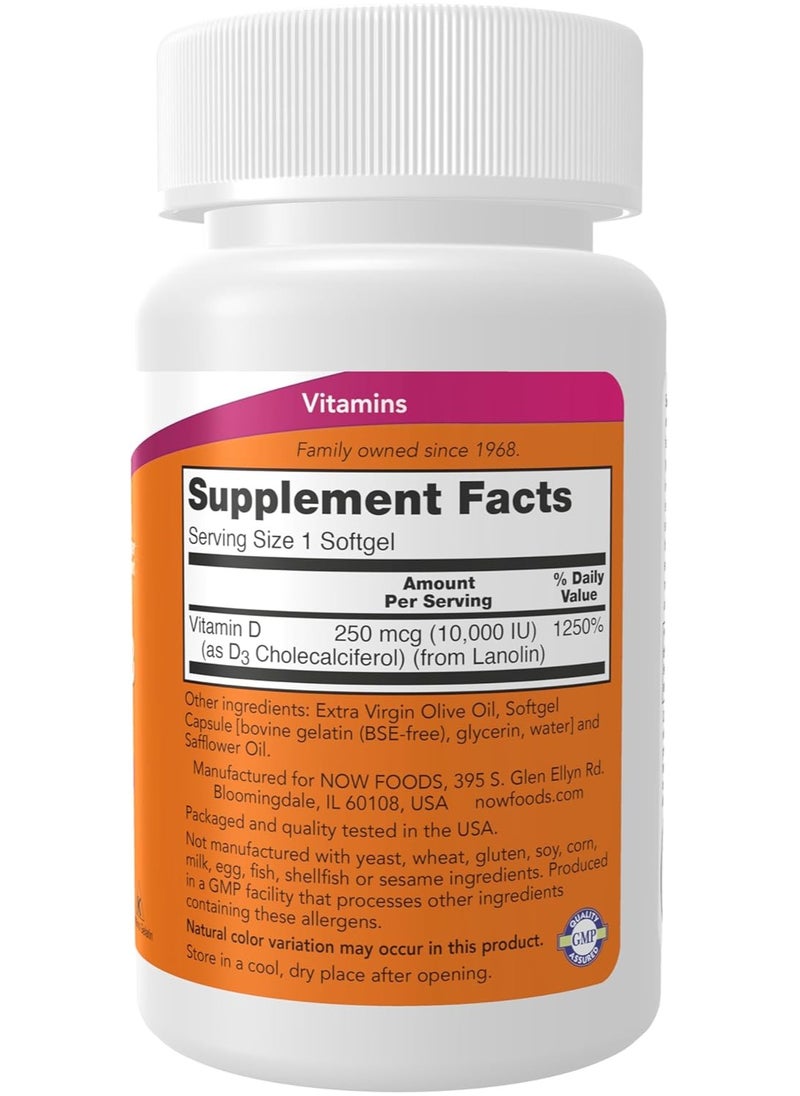 NOW Supplements, Vitamin D-3 10,000 IU Softgels, Vitamin D, Joint Support, 240 Softgels