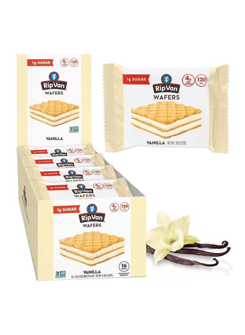 Rip Van vanilla Wafer Cookies - Keto Snacks - Non-GMO Snack - Healthy Snacks - Low Carb & Low Sugar (2g) - Low Calorie Snack - Vegan - 16 Count