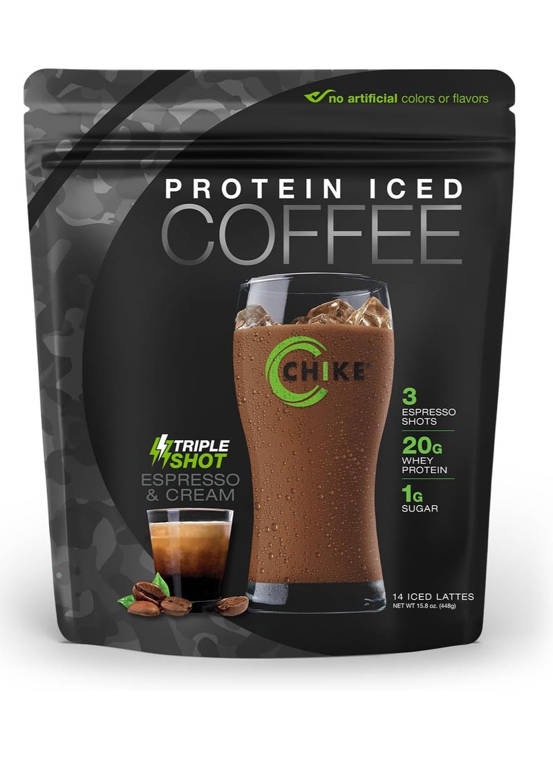 CHIKE Triple Shot Espresso & Cream Protein Iced Coffee, 20 G Protein, 3 Shots Espresso, 1 G Sugar, Keto Friendly and Gluten Free, 14 Servings 448g