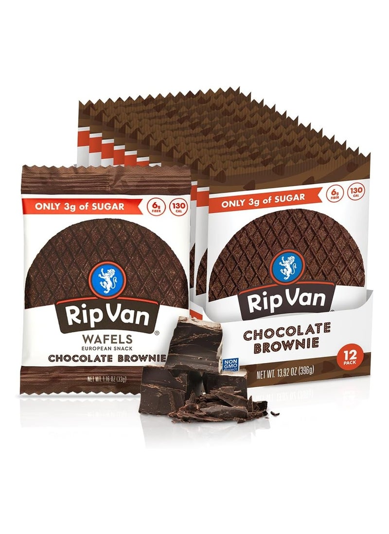 Rip Van Wafels Chocolate Brownie Healthy Snacks Non GMO Snack Keto Friendly Low Sugar (3g)  Low Calorie Snack  1.16 Ounce (Pack of 12)