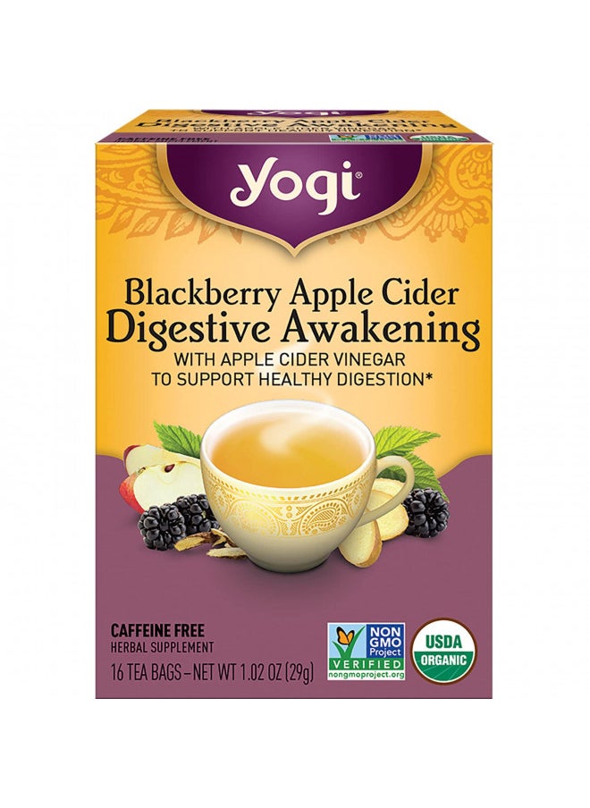 Yogi Blackberry Apple Cider Digestive Awakening Organic Tea, Caffeine-Free, Vegan Friendly, Kosher, USDA Certified Organic, Non-GMO, 16 Tea Bags (Pack of 6)