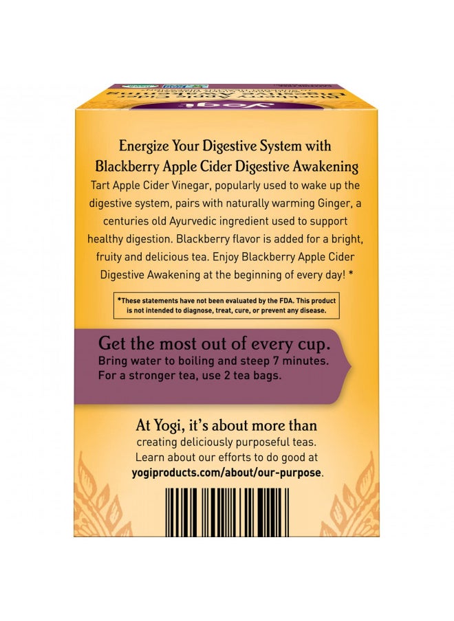 Yogi Blackberry Apple Cider Digestive Awakening Organic Tea, Caffeine-Free, Vegan Friendly, Kosher, USDA Certified Organic, Non-GMO, 16 Tea Bags (Pack of 6)