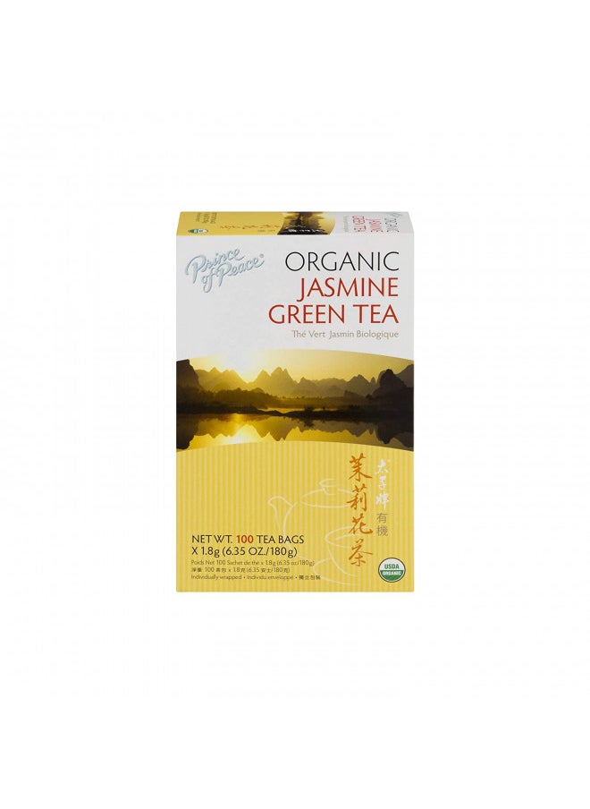 Prince of Peace Organic Jasmine Green Tea, 2 Pack - 100 Tea Bags Each 100% Organic Green Tea Unsweetened Green Tea Lower Caffeine Alternative to Coffee Herbal Health Benefits