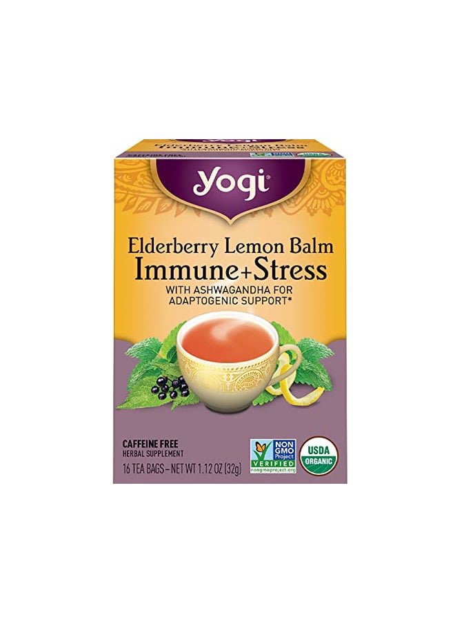 Yogi Tea - Elderberry Lemon Balm Immune and Stress Support (6 Pack) - With Ashwagandha For Adaptogenic Support - Caffeine Free - 96 Organic Herbal Tea Bags