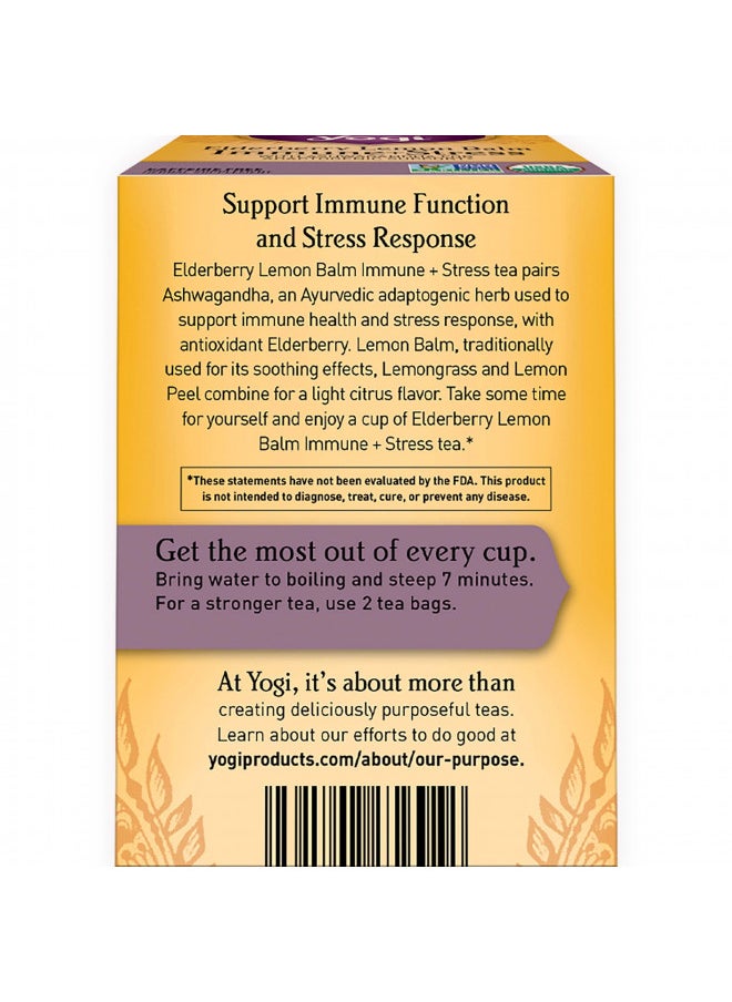 Yogi Tea - Elderberry Lemon Balm Immune and Stress Support (6 Pack) - With Ashwagandha For Adaptogenic Support - Caffeine Free - 96 Organic Herbal Tea Bags