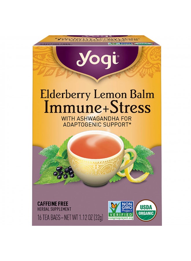 Yogi Tea - Elderberry Lemon Balm Immune and Stress Support (6 Pack) - With Ashwagandha For Adaptogenic Support - Caffeine Free - 96 Organic Herbal Tea Bags