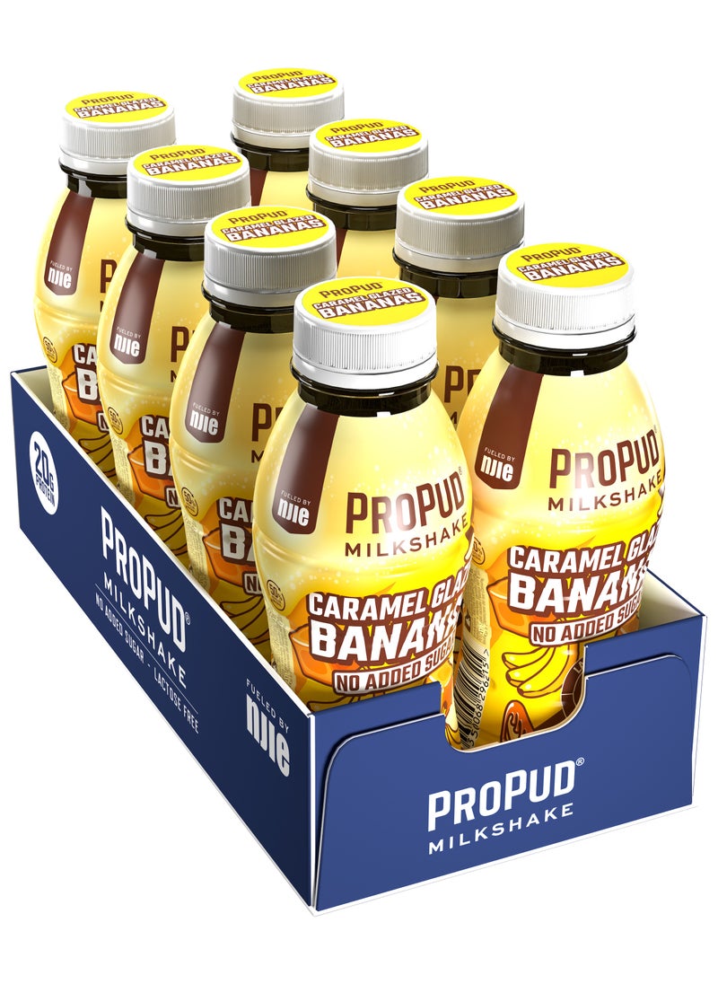 ProPud Protein Milkshake 8 x 330ml Bottles| High Protein Shake | No Added Sugar | Lactose Free| 20g of Protein | Delicious Creamy Flavour (Caramelized Banana)