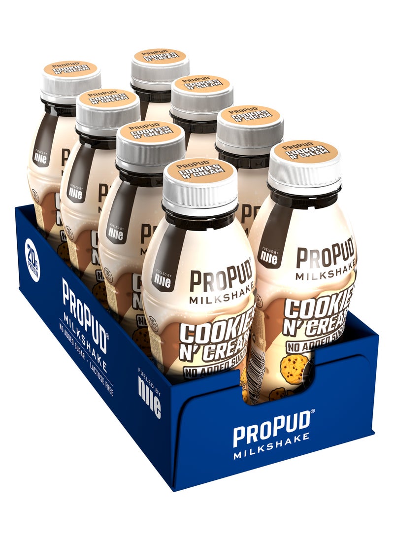 ProPud Protein Milkshake 8 x 330ml Bottles| High Protein Shake | No Added Sugar | Lactose Free| 20g of Protein | Delicious Creamy Flavour (Cookies & Cream)