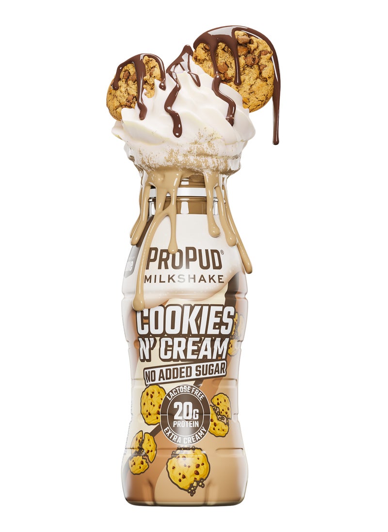 ProPud Protein Milkshake 8 x 330ml Bottles| High Protein Shake | No Added Sugar | Lactose Free| 20g of Protein | Delicious Creamy Flavour (Cookies & Cream)