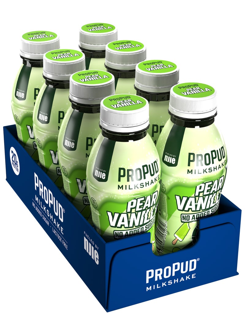 ProPud Protein Milkshake 8 x 330ml Bottles| High Protein Shake | No Added Sugar | Lactose Free| 20g of Protein | Delicious Creamy Flavour (Pear Vanilla)