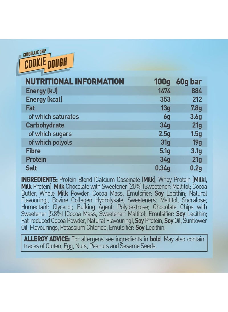 High Protein Bar Chocolate Chip Cookie Dough 60gm Pack of 12