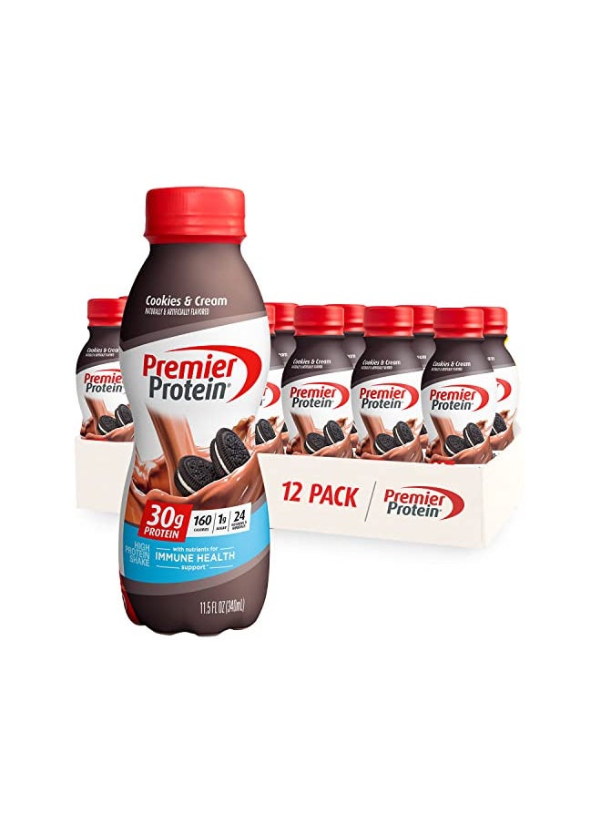 Premier Protein Shake, Cookies & Cream, 30g Protein, 1g Sugar, 24 Vitamins & Minerals, Nutrients to Support Immune Health 11.5 fl oz (12 Pack)