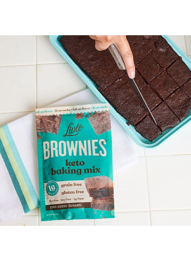 Livlo Keto Brownie Baking Mix - Just 1g Net Carb - Sugar Free & Gluten Free Keto Desserts, Sweets & Treats - Low Carb, Nut Free, Diabetic Friendly Snack - Fast, Delicious & Easy to Make - 12 servings