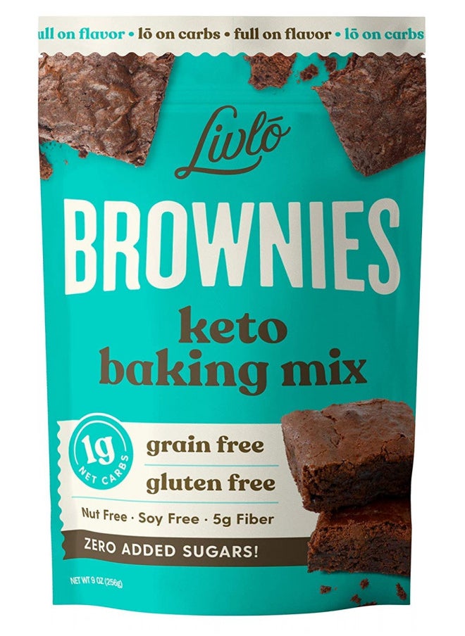 Livlo Keto Brownie Baking Mix - Just 1g Net Carb - Sugar Free & Gluten Free Keto Desserts, Sweets & Treats - Low Carb, Nut Free, Diabetic Friendly Snack - Fast, Delicious & Easy to Make - 12 servings