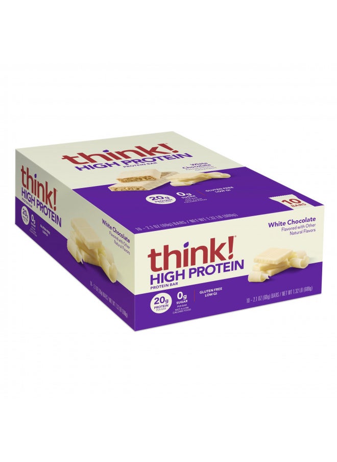 think! Protein Bars, High Protein Snacks, Gluten Free, Sugar Free Energy Bar with Whey Protein Isolate, White Chocolate, Nutrition Bars without Artificial Sweeteners, 2.1 Oz (10 Count)