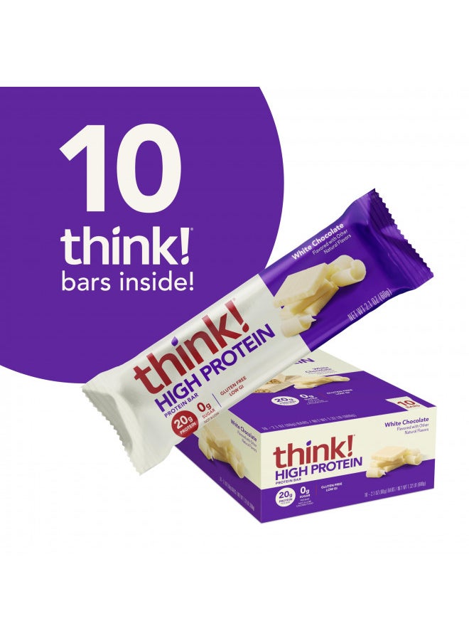 think! Protein Bars, High Protein Snacks, Gluten Free, Sugar Free Energy Bar with Whey Protein Isolate, White Chocolate, Nutrition Bars without Artificial Sweeteners, 2.1 Oz (10 Count)