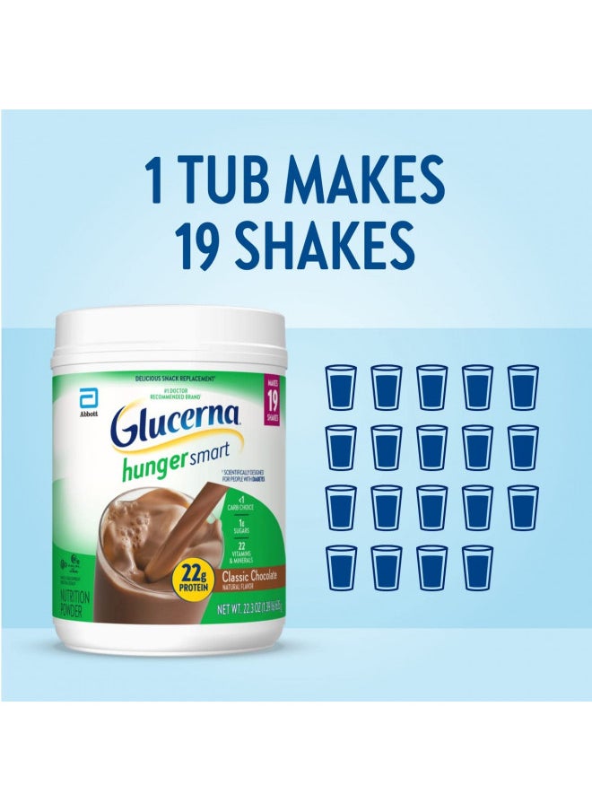 Glucerna Hunger Smart Powder, Diabetic Nutrition, Blood Sugar Management, 22g Protein, 130 Calories, Classic Chocolate, 22.3-oz tub, 2 Count