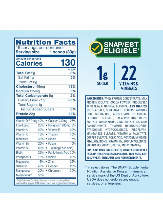 Glucerna Hunger Smart Powder, Diabetic Nutrition, Blood Sugar Management, 22g Protein, 130 Calories, Classic Chocolate, 22.3-oz tub, 2 Count